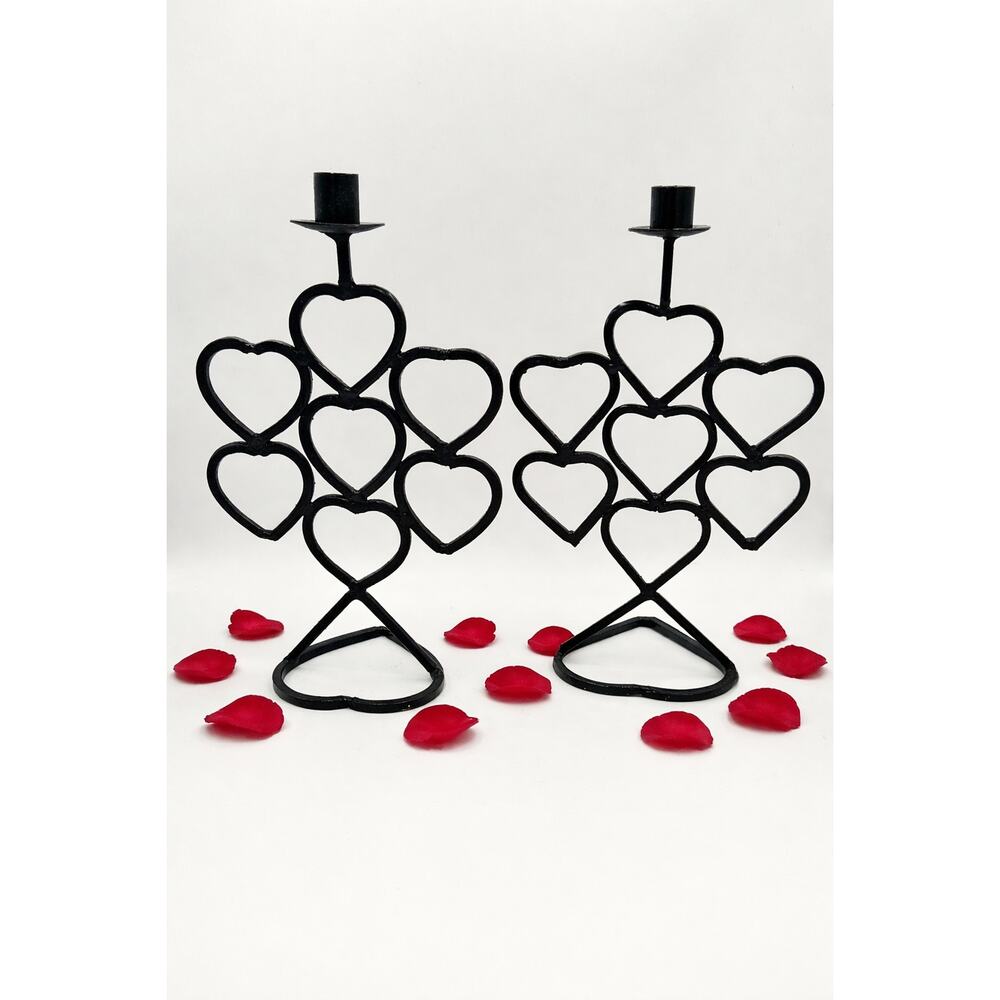 Metal Heart Candlesticks, Mid Century Romantic Candle Holders, Cottagecore